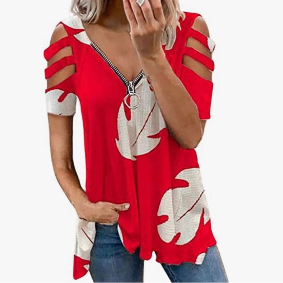Cold shoulder top Red XL - Picture 1 of 7